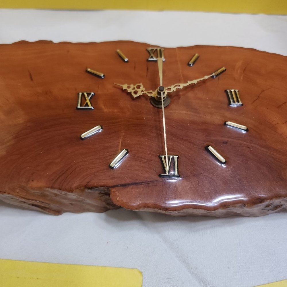 Vintage Hand Crafted Burl Wood Slab Resin Wall Clock 18 inch - original owner
